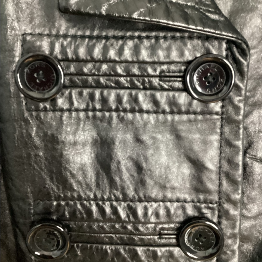 Michael Kors Double-Breasted Black Genuine Leather Jacket S - Picture 4 of 16
